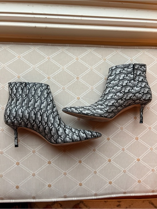 Jimmy Choo Shoes - Jimmy Choo Silver & Black Monogram Glitter Kitten Heel Booties EU 36.5 / US 6.5